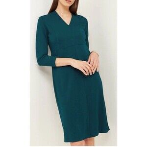 J. Jill Wearever Double-Face Jersey Sheath V-Neck Dress Size Medium Green
